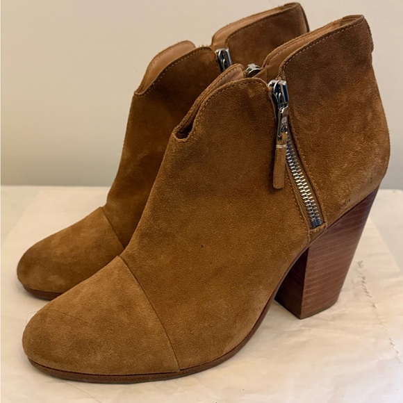 Rag & Bone Margot Tan Suede Side Zip Stacked Heel Ankle Boots Size 10 - Picture 3 of 13